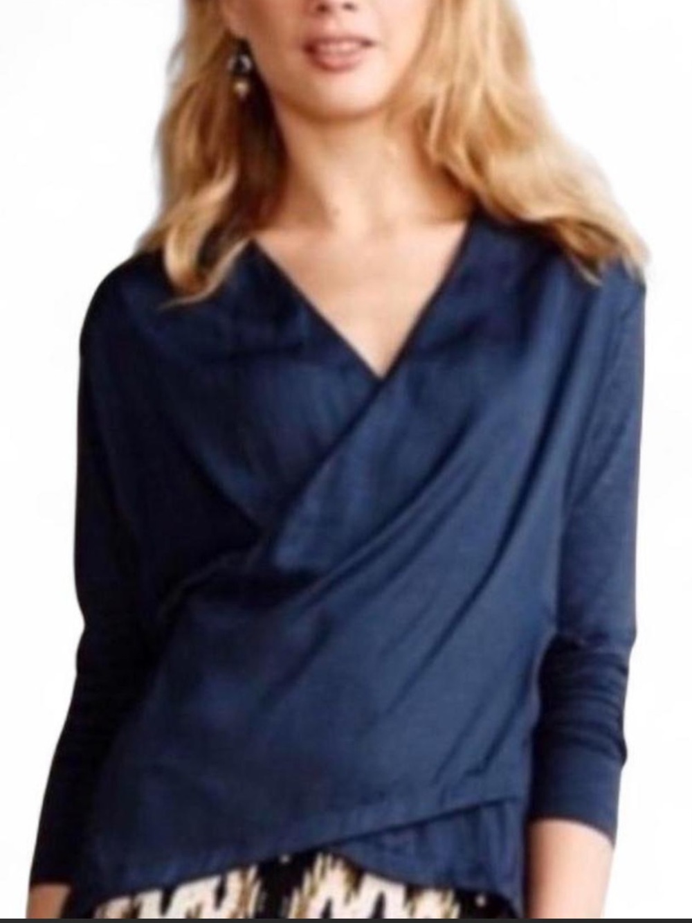 Anthropologie DOLAN Women’s Navy Faux Wrap  Long Sleeve Top. Size XL . SKU 048